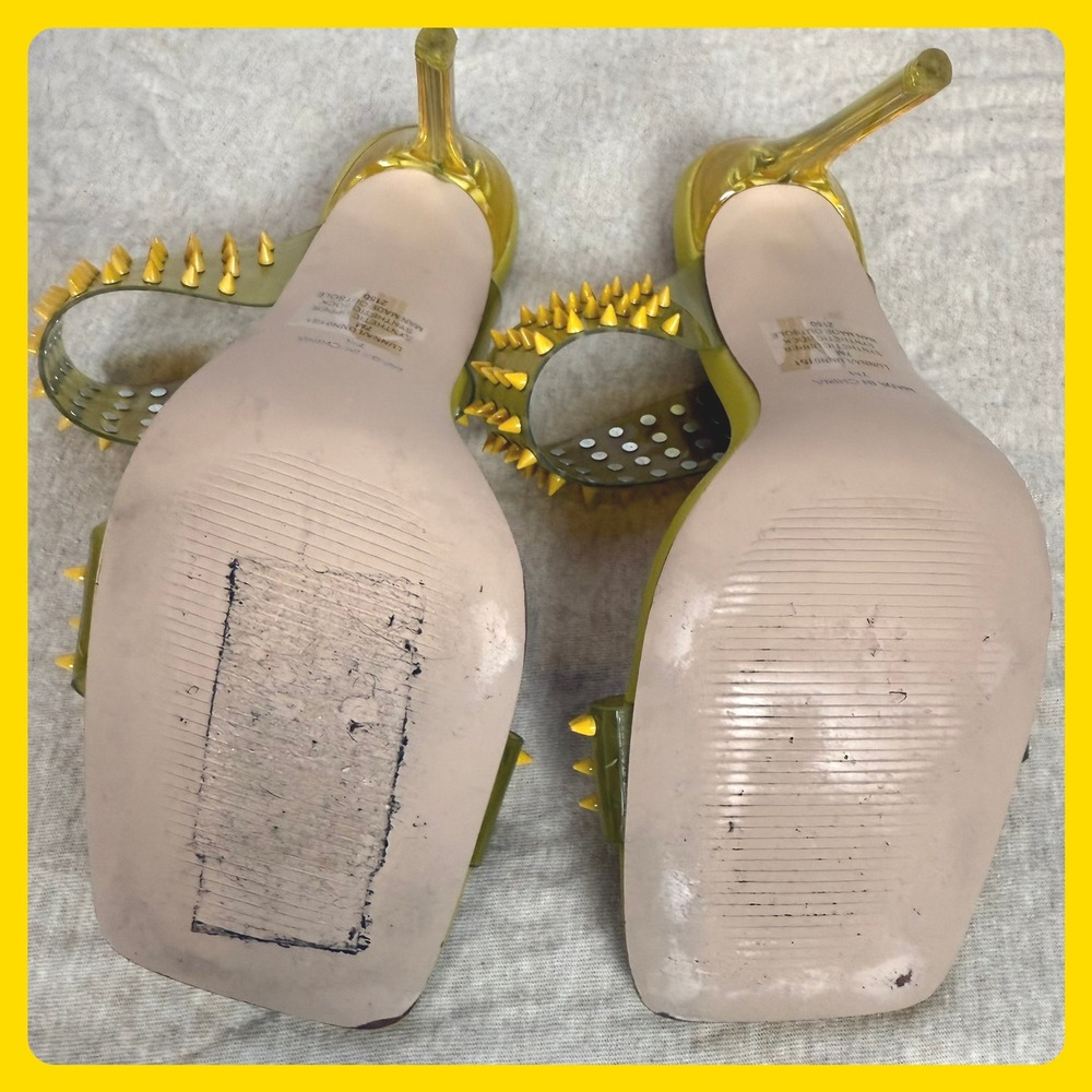 Steve Madden Lunna Yellow Green Spiked Studded Square Toe High Heel Mules 7M Y2k - Picture 5 of 7